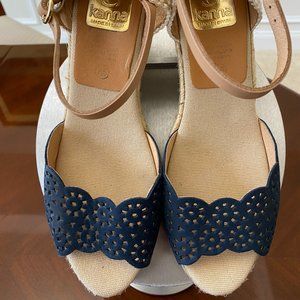 Kanna Suede Espadrille Blue Wedge Sz 7.5